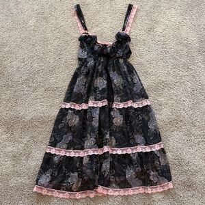 Victoria's Secret Angels Black Floral and Pink Lace Chemise/Slip Dress